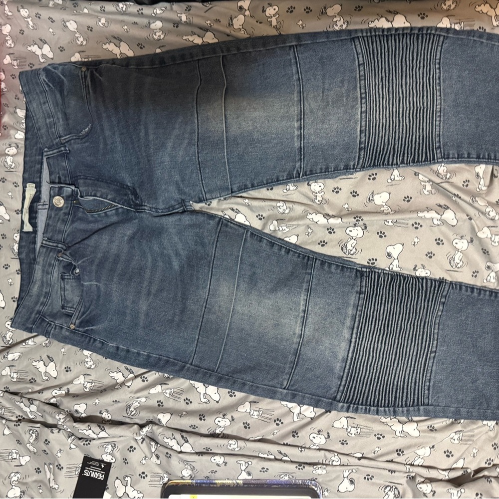 Men's Dark Blue Skinny Moto Jeans with Ribbed Knee Panels